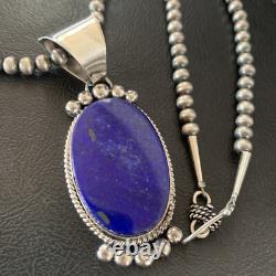 Blue Lapis Pendant Native American Navajo Pearls Sterling Silver Necklace 11678
