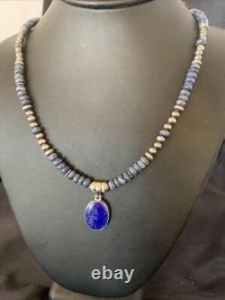 Blue Lapis Pendant Native American Navajo Sterling Silver Necklace 12251