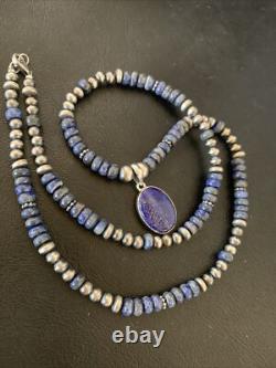 Blue Lapis Pendant Native American Navajo Sterling Silver Necklace 12251