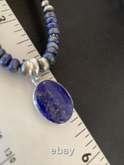 Blue Lapis Pendant Native American Navajo Sterling Silver Necklace 12251