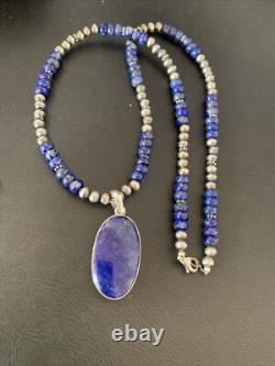 Blue Lapis Pendant Native American Navajo Sterling Silver Necklace 20 11915