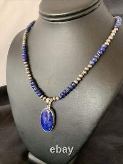 Blue Lapis Pendant Native American Navajo Sterling Silver Necklace 20 11915