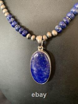 Blue Lapis Pendant Native American Navajo Sterling Silver Necklace 20 11915
