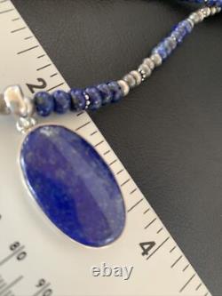Blue Lapis Pendant Native American Navajo Sterling Silver Necklace 20 11915