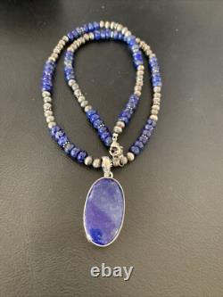 Blue Lapis Pendant Native American Navajo Sterling Silver Necklace 20 11915