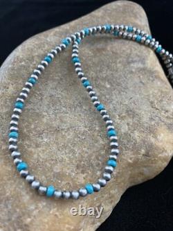 Blue Turquoise Navajo Pearls 4mm Sterling Silver Bead 16 Necklace 94116