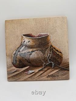 Bobby Johnson Native American Navajo Signed Sand Painting of Broken Pot