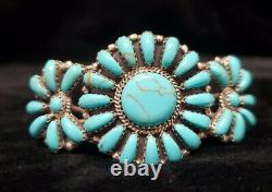 C54 Native American Navajo Handmade Sterling Silver Turquoise Cluster Bracelet