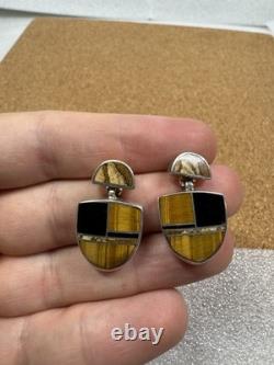 CHEE Southwestern Native American Navajo Gemstone Sterling Silver Post Earrings