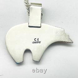 CS STERLING Bear Pendant Necklace Native American Navajo Southwest Animal