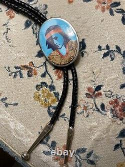 Calvin Desson Native American Navajo Inlay Bolo Indian Chief Geronimo Sterling