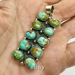 Cluster Natural #8 Turquoise Pendant Sterling Signed Hada 19.1 grams Handmade
