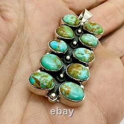 Cluster Natural #8 Turquoise Pendant Sterling Signed Hada 19.1 grams Handmade