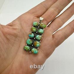 Cluster Natural #8 Turquoise Pendant Sterling Signed Hada 19.1 grams Handmade