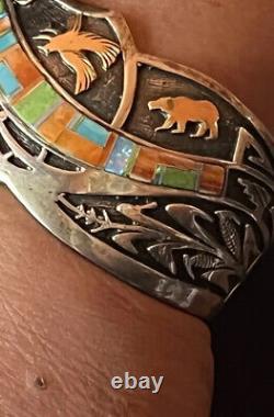 Colorful Vintage Charles Johnson Native American/navajo Ss & 14kt Cuff Bracelet