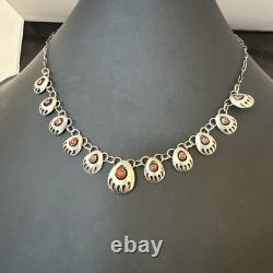 Coral ShadowBox Navajo Sterling Silver Necklace 17 20072
