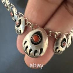 Coral ShadowBox Navajo Sterling Silver Necklace 17 20072