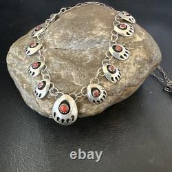 Coral ShadowBox Navajo Sterling Silver Necklace 17 20072