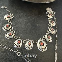 Coral ShadowBox Navajo Sterling Silver Necklace 17 20072
