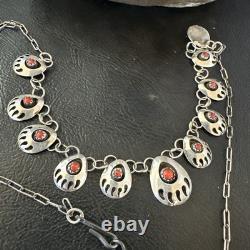 Coral ShadowBox Navajo Sterling Silver Necklace 17 20072