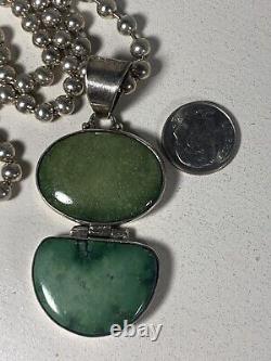 DEAN BROWN NATIVE AMERICAN Navajo STERLING Green TURQUOISE Pendant & Necklace