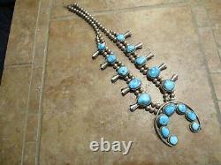 DYNAMITE Vintage Navajo Sterling CARICO LAKE Turquoise SQUASH BLOSSOM Necklace