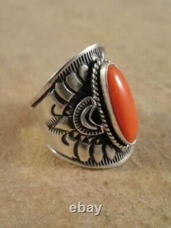 Derrick Gordon Navajo Sterling Silver & Coral Cigar Band Ring sz 7 1/2