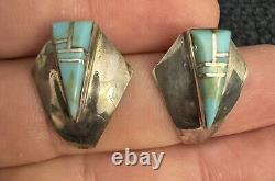 Diamond shape Native American, Navajo sterling silver, Turquoise inlay Earrings