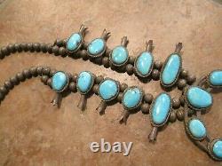 EXTRA FINE Vintage Navajo Sterling Silver Turquoise SQUASH BLOSSOM Necklace