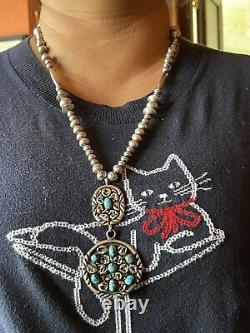E. Yazzie Native American Navajo Handmade Cluster Pendant & Bench Bead Necklace
