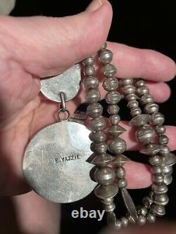 E. Yazzie Native American Navajo Handmade Cluster Pendant & Bench Bead Necklace