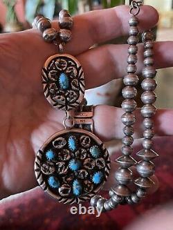 E. Yazzie Native American Navajo Handmade Cluster Pendant & Bench Bead Necklace