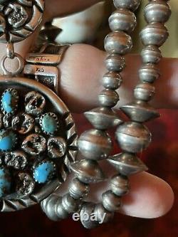 E. Yazzie Native American Navajo Handmade Cluster Pendant & Bench Bead Necklace