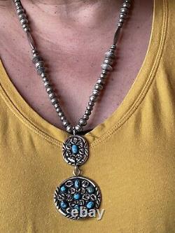 E. Yazzie Native American Navajo Handmade Cluster Pendant & Bench Bead Necklace