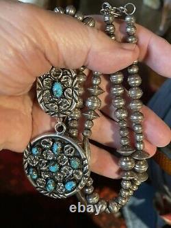 E. Yazzie Native American Navajo Handmade Cluster Pendant & Bench Bead Necklace