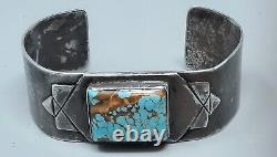 Early Zuni / Navajo Silver and Turquoise Cuff with Large Square Stone