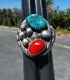 Elegant Antique / Vintage Navajo Sterling Silver, Turquoise & Coral Ring