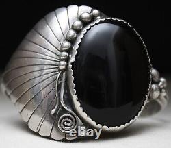 Ella Cowboy Native American Navajo Onyx Sterling Silver Cuff Bracelet Large Size