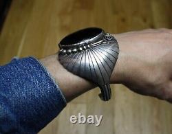 Ella Cowboy Native American Navajo Onyx Sterling Silver Cuff Bracelet Large Size