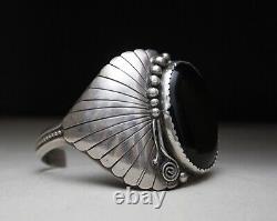 Ella Cowboy Native American Navajo Onyx Sterling Silver Cuff Bracelet Large Size