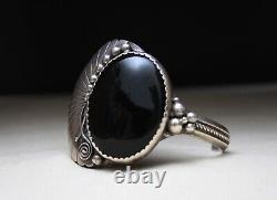 Ella Cowboy Native American Navajo Onyx Sterling Silver Cuff Bracelet Large Size