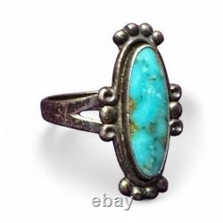 Estate Signed Native American Navajo Sterling Silver Turquoise Ring Sz8