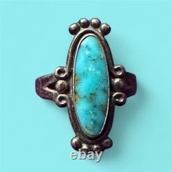 Estate Signed Native American Navajo Sterling Silver Turquoise Ring Sz8