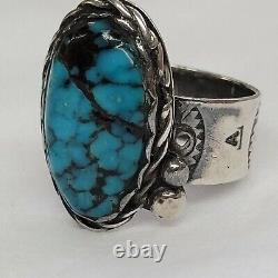 Excellent Native American Navajo Sterling Spiderweb Turquoise Ring Sz 10.5