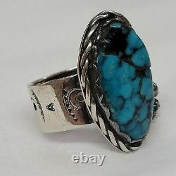 Excellent Native American Navajo Sterling Spiderweb Turquoise Ring Sz 10.5