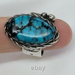 Excellent Native American Navajo Sterling Spiderweb Turquoise Ring Sz 10.5