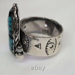 Excellent Native American Navajo Sterling Spiderweb Turquoise Ring Sz 10.5