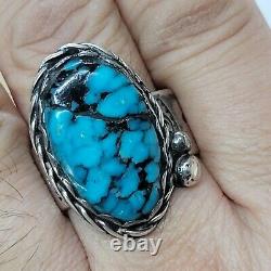 Excellent Native American Navajo Sterling Spiderweb Turquoise Ring Sz 10.5