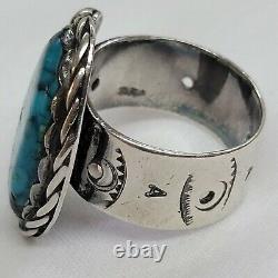 Excellent Native American Navajo Sterling Spiderweb Turquoise Ring Sz 10.5