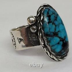 Excellent Native American Navajo Sterling Spiderweb Turquoise Ring Sz 10.5